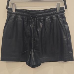 MELISSA NEPTON Dark Navy Faux Leather High-Waist Pull-On Shorts Small NWT